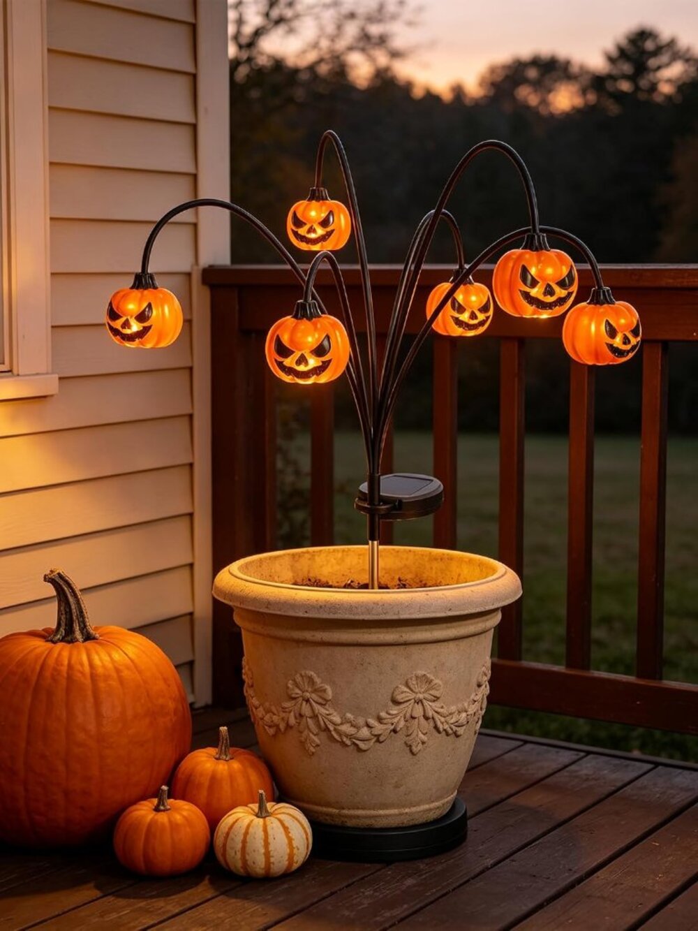 2 Pack Solar Halloween Lights Outdoor Decorations, Fall Pumpkin Lanterns